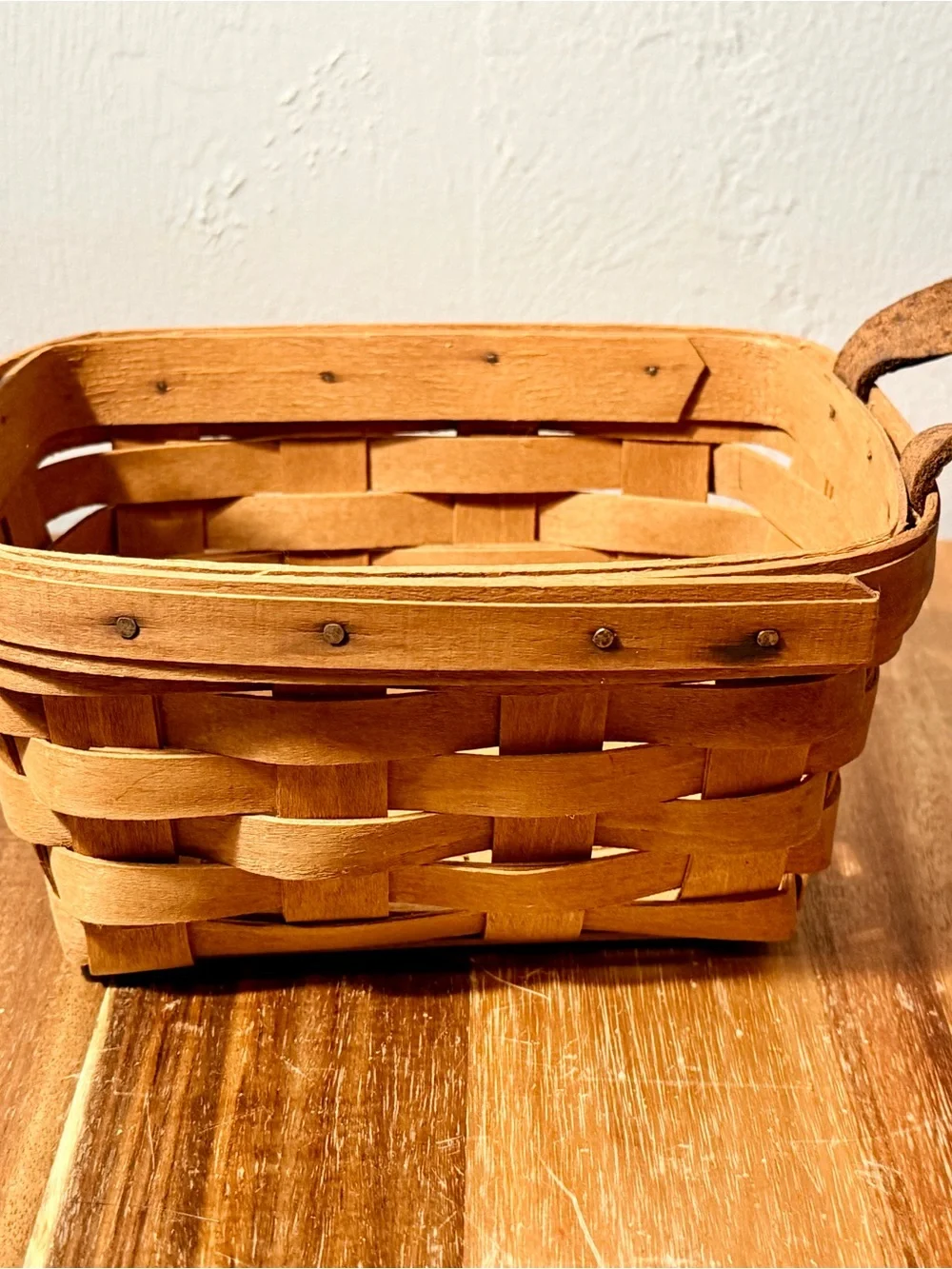 Vintage Longaberger Small Market Basket | Handwoven Wood, Leather Handles